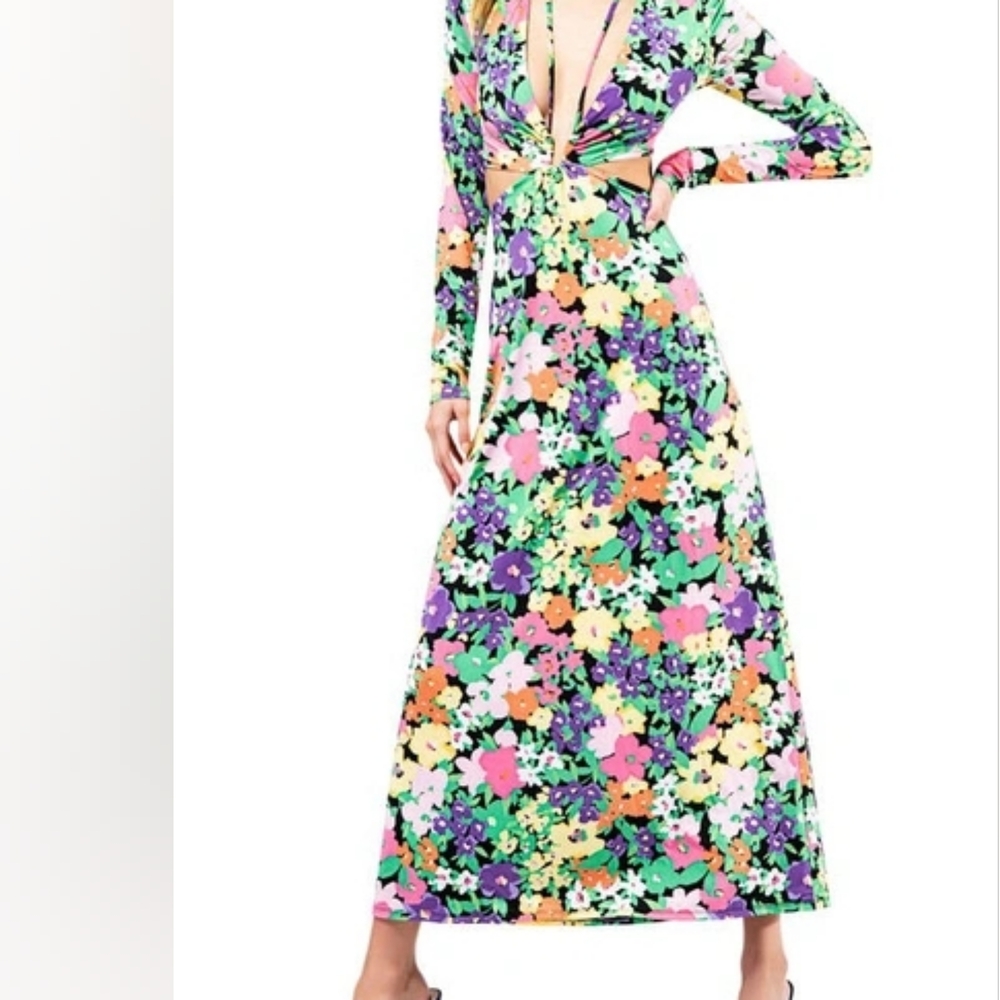 AFRM Floral Cutout Dress in Neon Garden, Size S